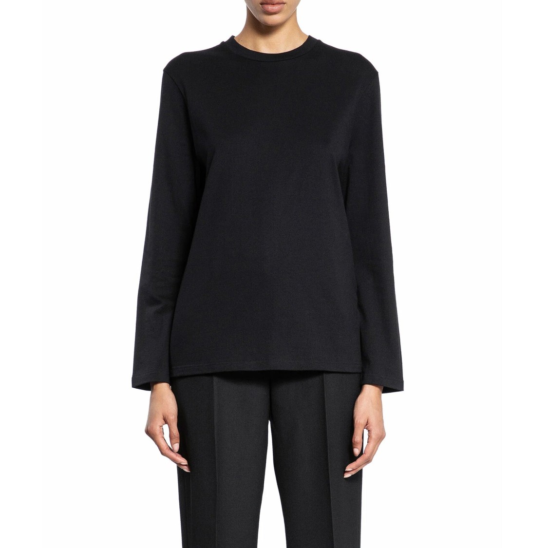 Jil Sander Black Long-sleeved T-shirt With Chic Logo Detail In Black