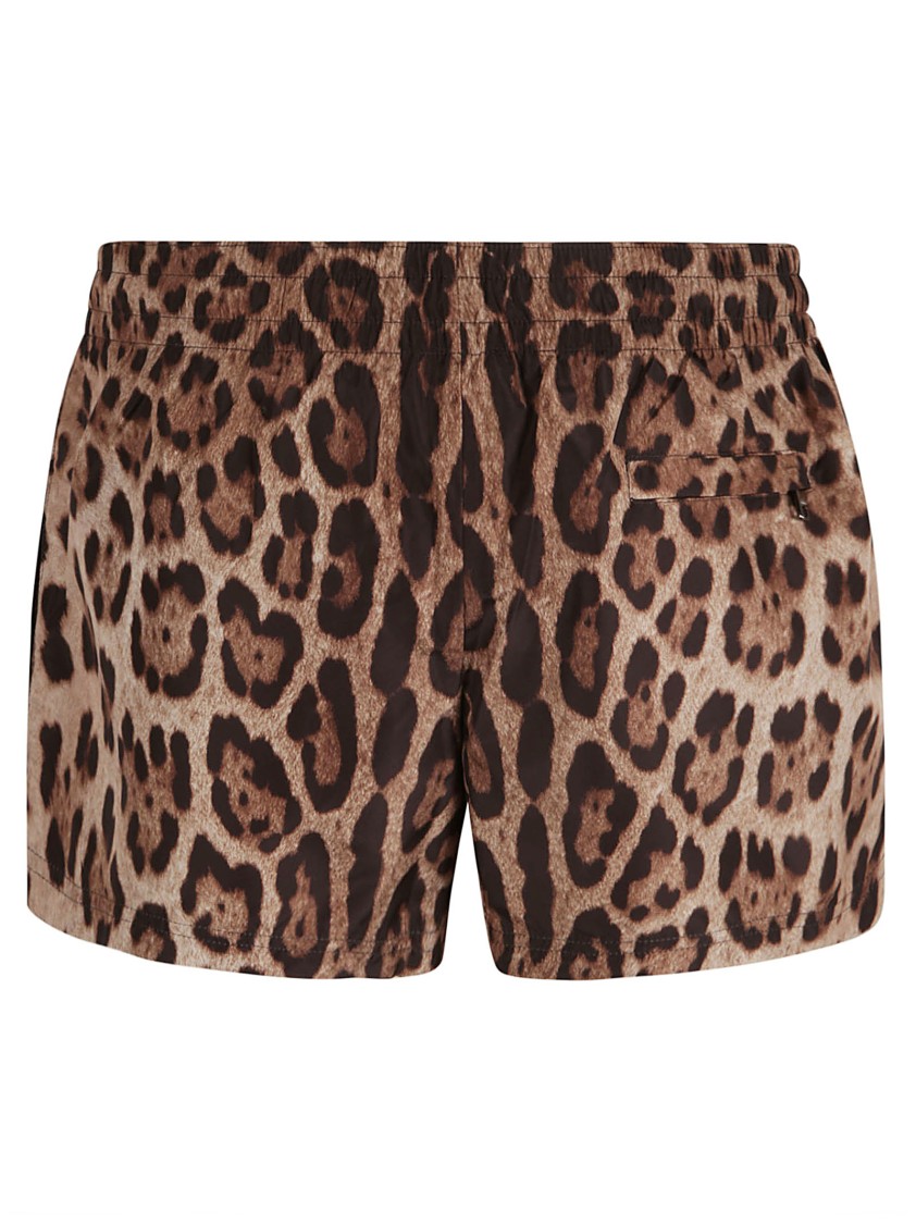 Dolce & Gabbana Short Swim Trunks With Leopard Print In Brown