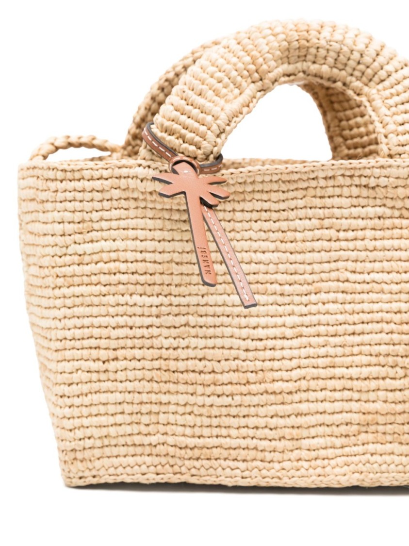 Manebi Textured Woven Beige Shoulder Bag In Neutral