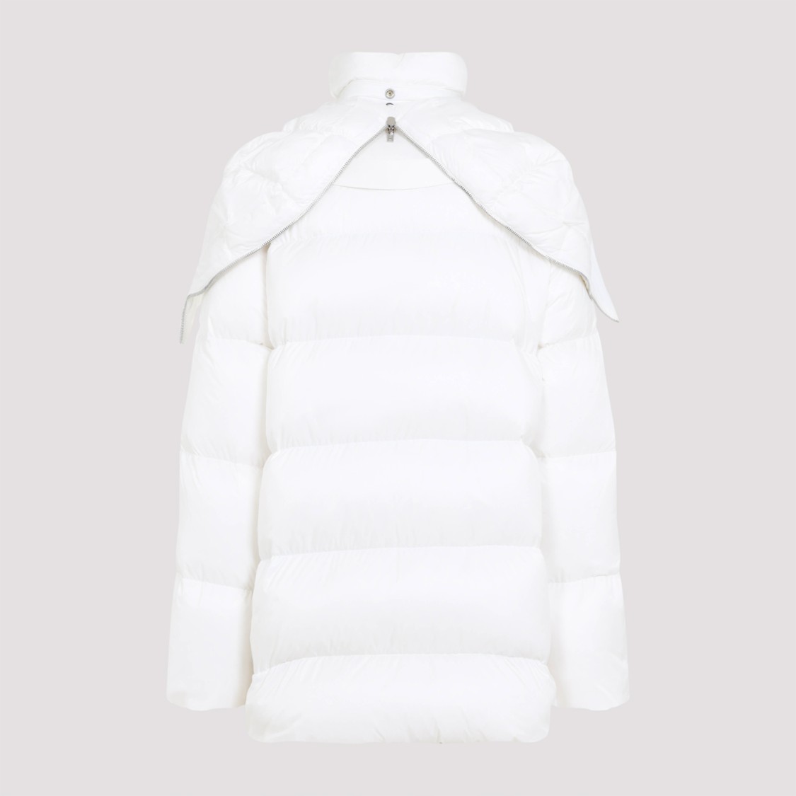 Moncler X Rick Owens Puffy Feather Down Jacket With High Collar In White