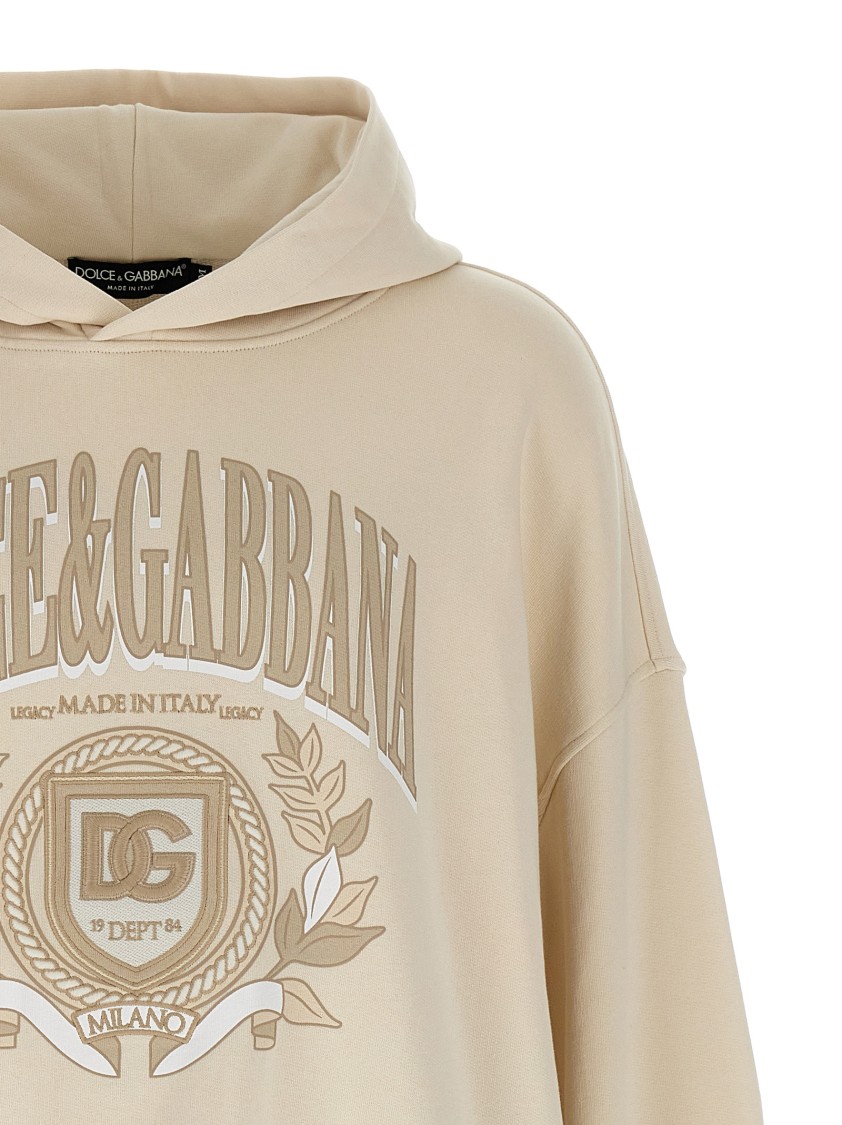 Dolce & Gabbana Beige Embroidered Hoodie In Gray