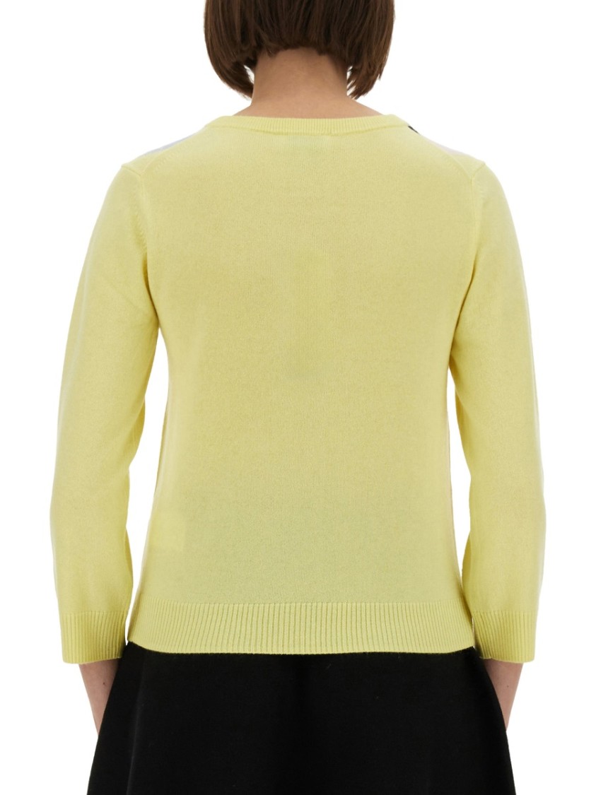 Ganni Knitwear Cardigan With Argyle Pattern And Pockets In Yellow