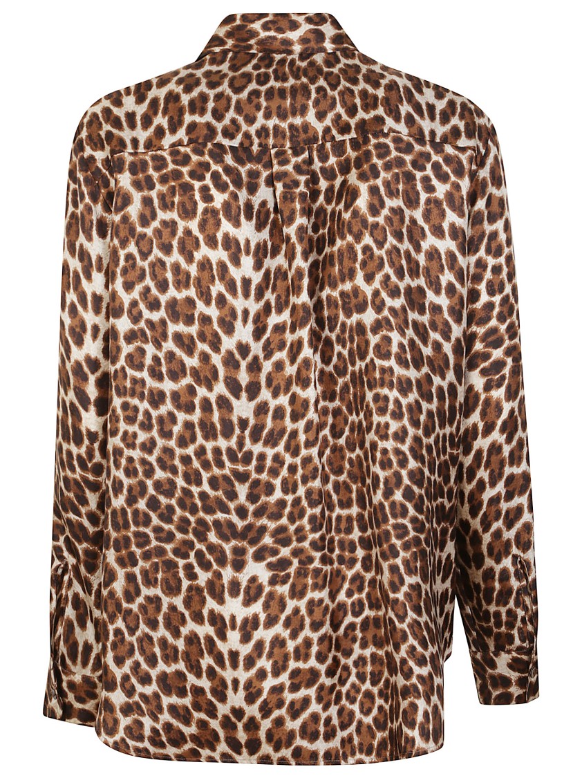 P.a.r.o.s.h . Leopard Print Silk Shirt With Pointed Collar And Overfit Silhouette In Brown