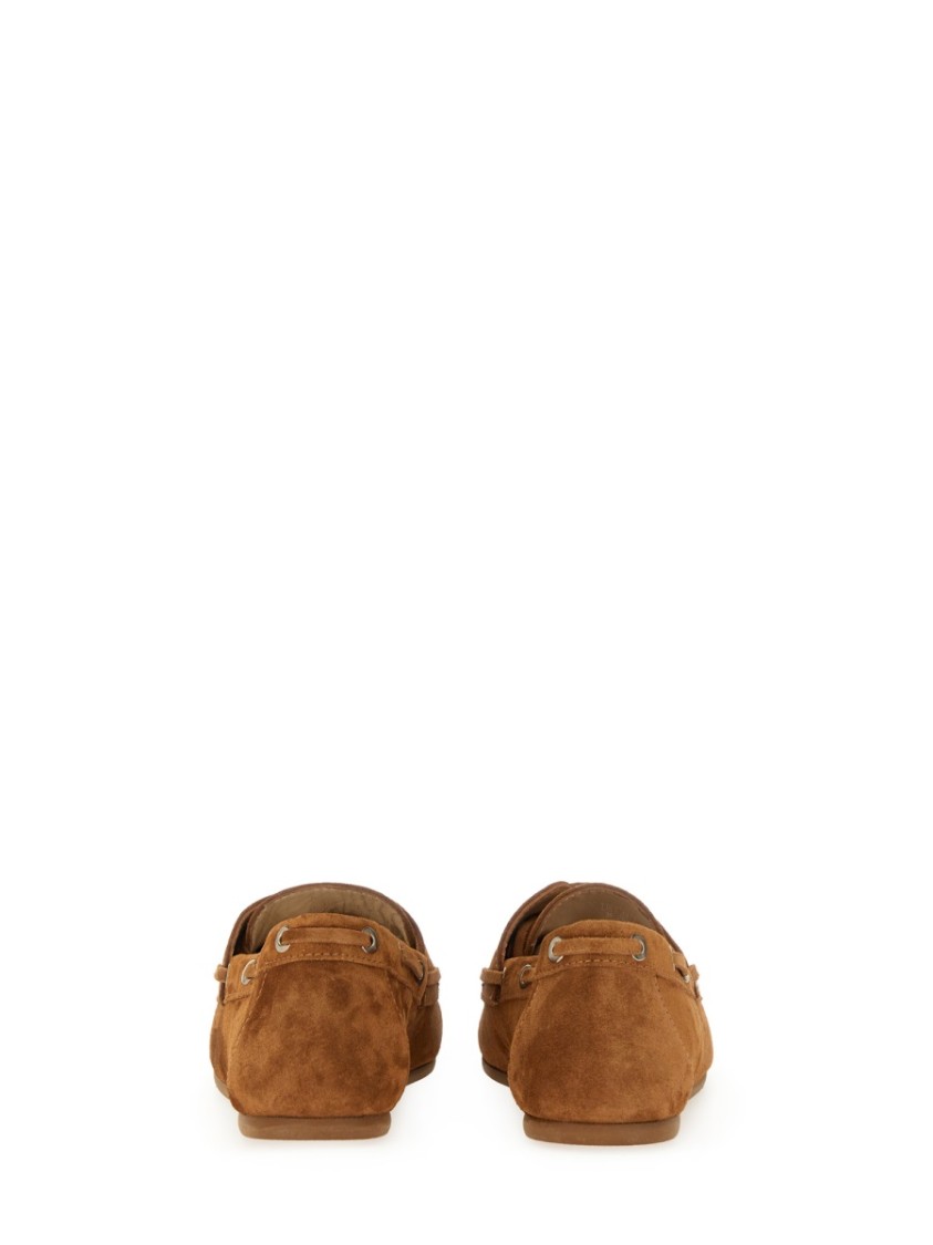 Stuart Weitzman Tinsley Moccasin Suede Loafers In Brown