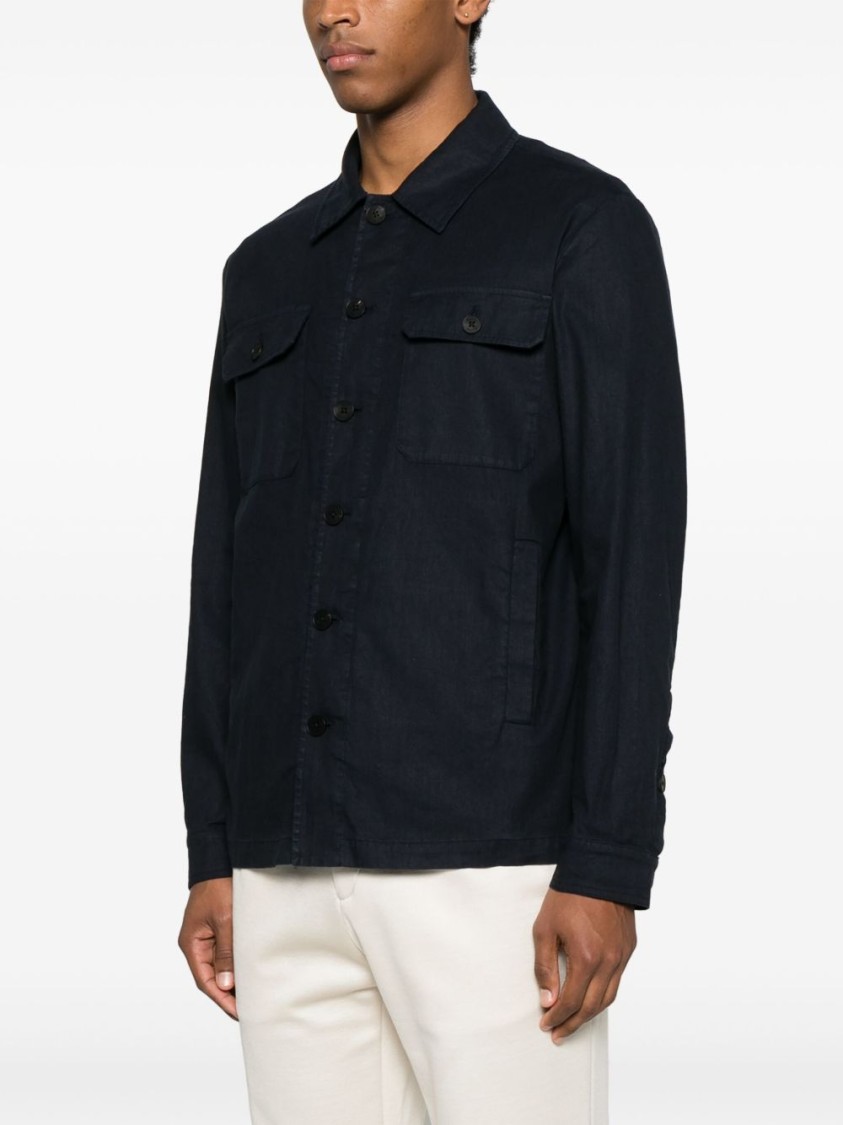 Drumohr Linen Shirt Jacket With Multiple Pockets In Blue
