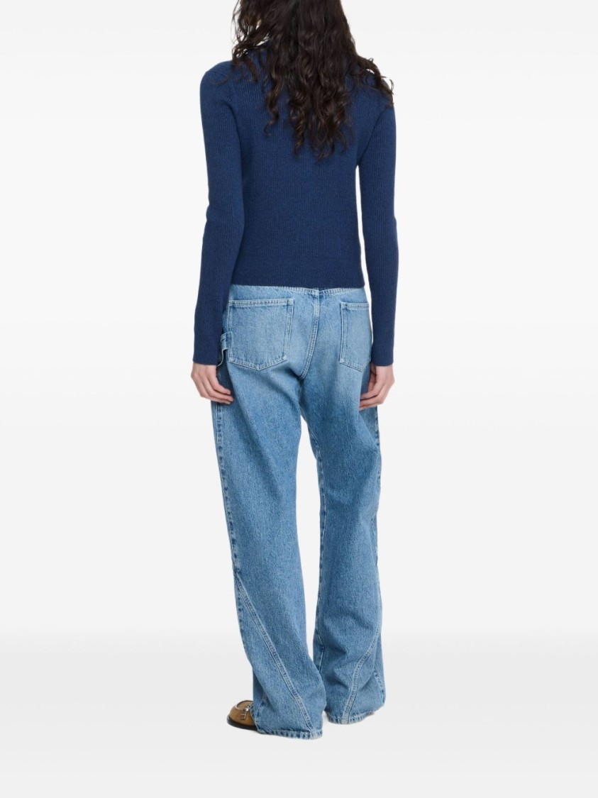 Jw Anderson J. W. Anderson Ribbed Steel Blue Sweater With High Neck In Blue