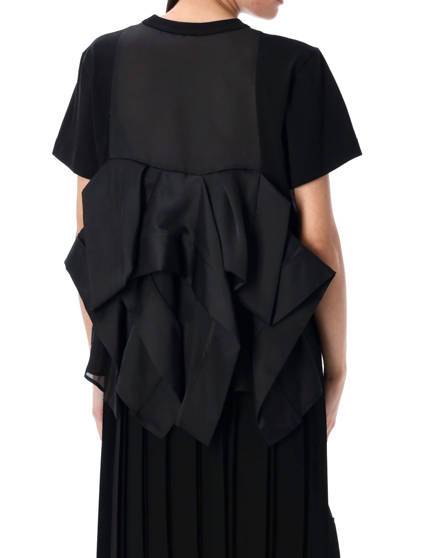 Sacai Sheer Back Panel Cotton T-shirt With Ruffle Detail