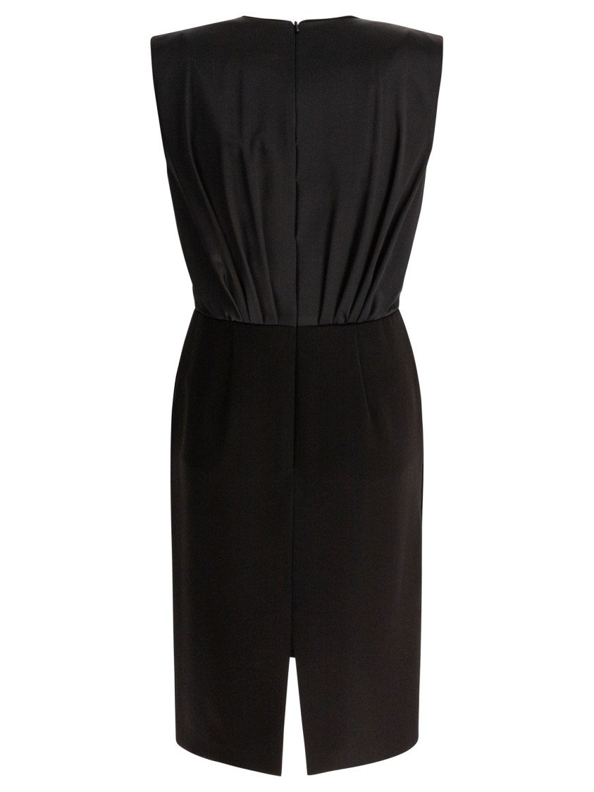 Max Mara Deep V-neck Dress With Pleated Bodice In Black