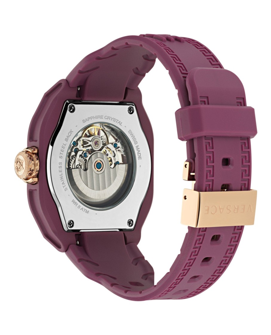 Versace V-legend Skeleton Automatic Watch In Purple