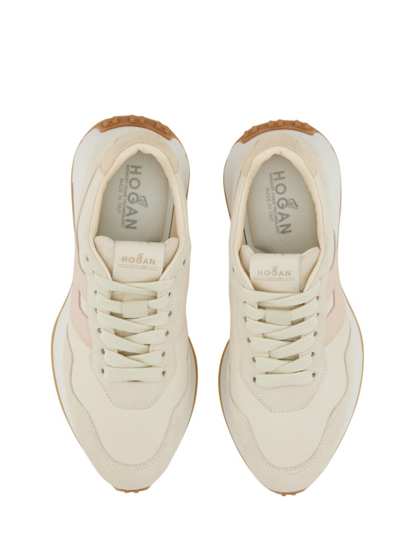 Hogan Leather Sneakers With Rubber Sole And Suede Accents In Pattern