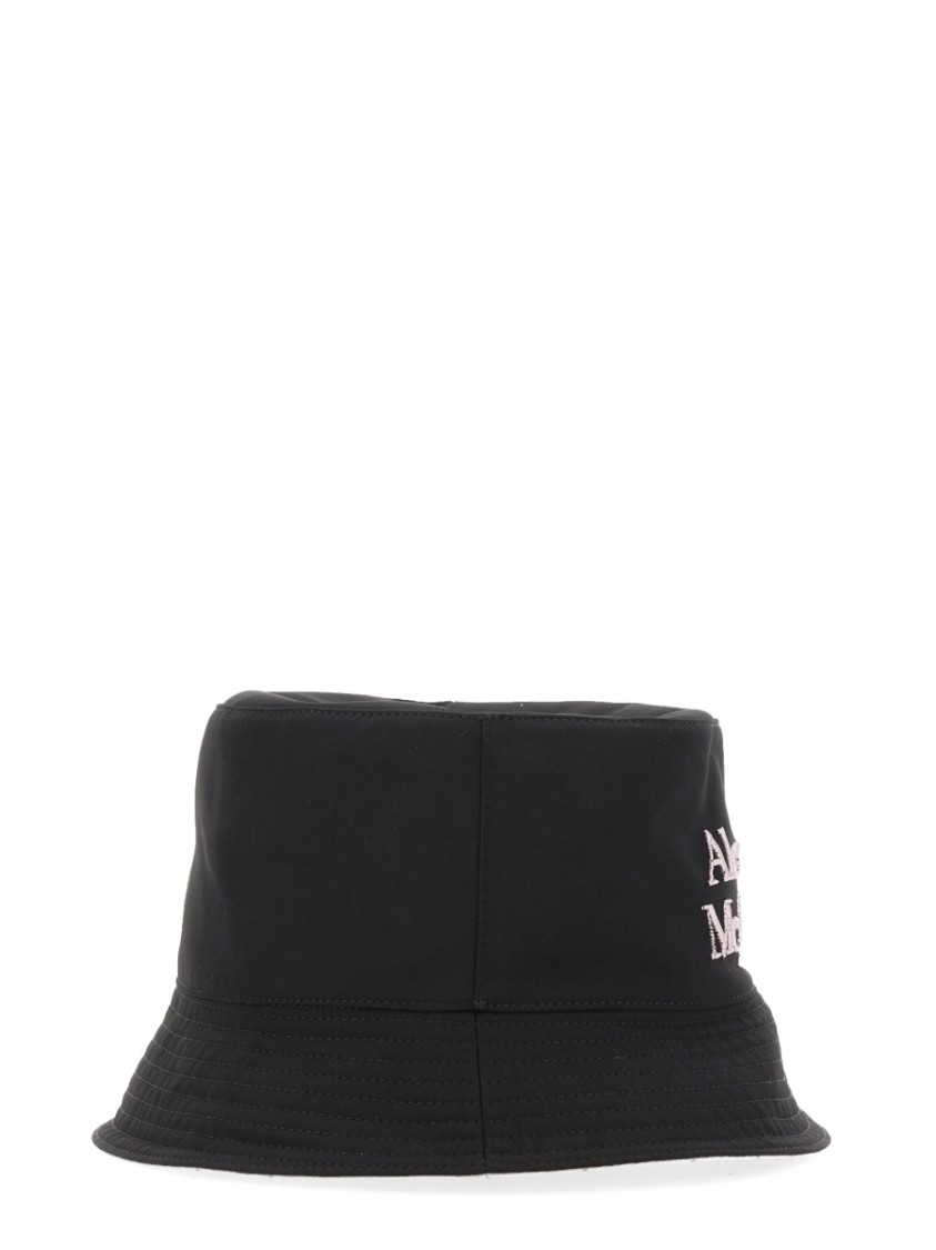Alexander Mcqueen Black And White Reversible Bucket Hat With Logo Embroidery In Polyamide Man In Black