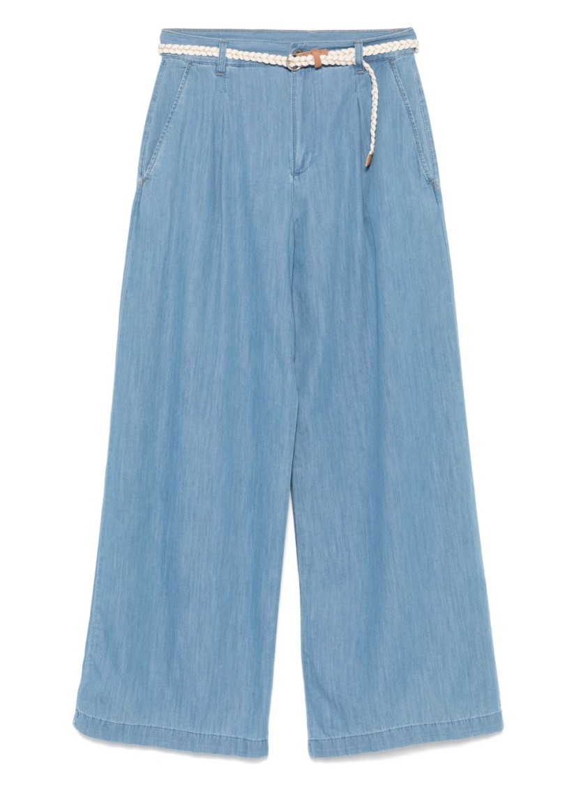 Shop Liu •jo Liu Jo Wide-leg Denim Jeans With Pleat Detailing