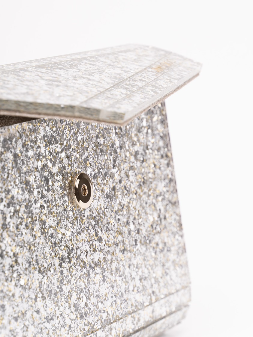 Jimmy Choo 'candy' Champagne Clutch Bag With All-over Coarse Glitter In Silver