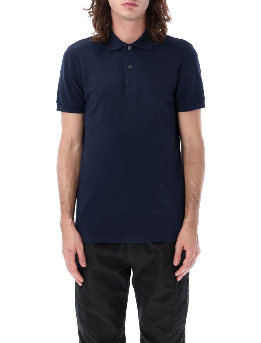 Tom Ford Black Short-sleeves Polo In Cotton Piquet Jersey Man In Blue