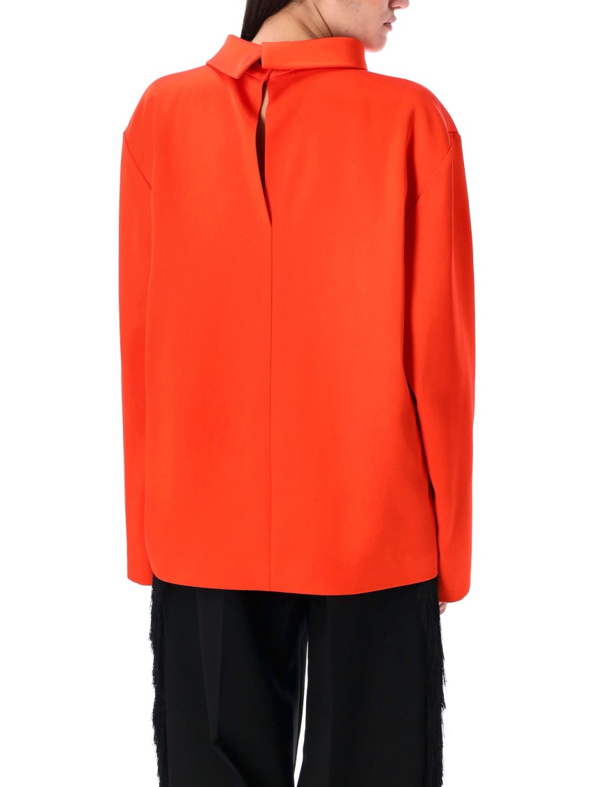 Shop Carven High Collar Double Satin Blouse In Red