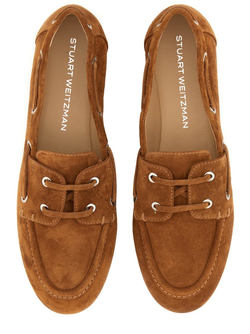 Stuart Weitzman Tinsley Moccasin Suede Loafers In Brown