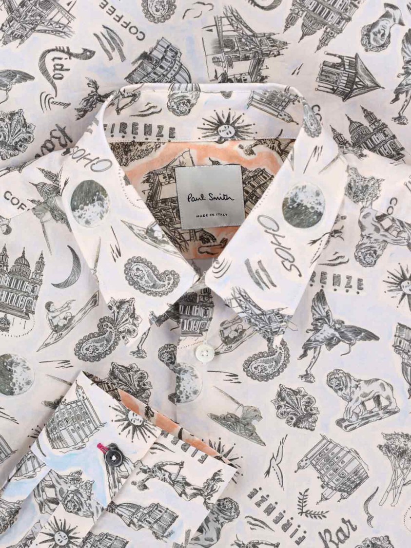PAUL SMITH PAUL SMITH SOUVENIR' SHIRT – CREAM WITH BLUE PRINT