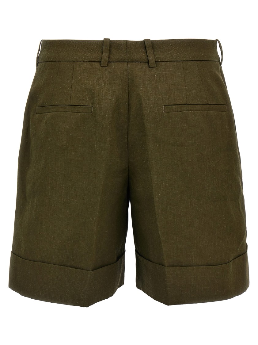 Jil Sander Green Linen Bermuda Shorts With Turn-up Hem In Green