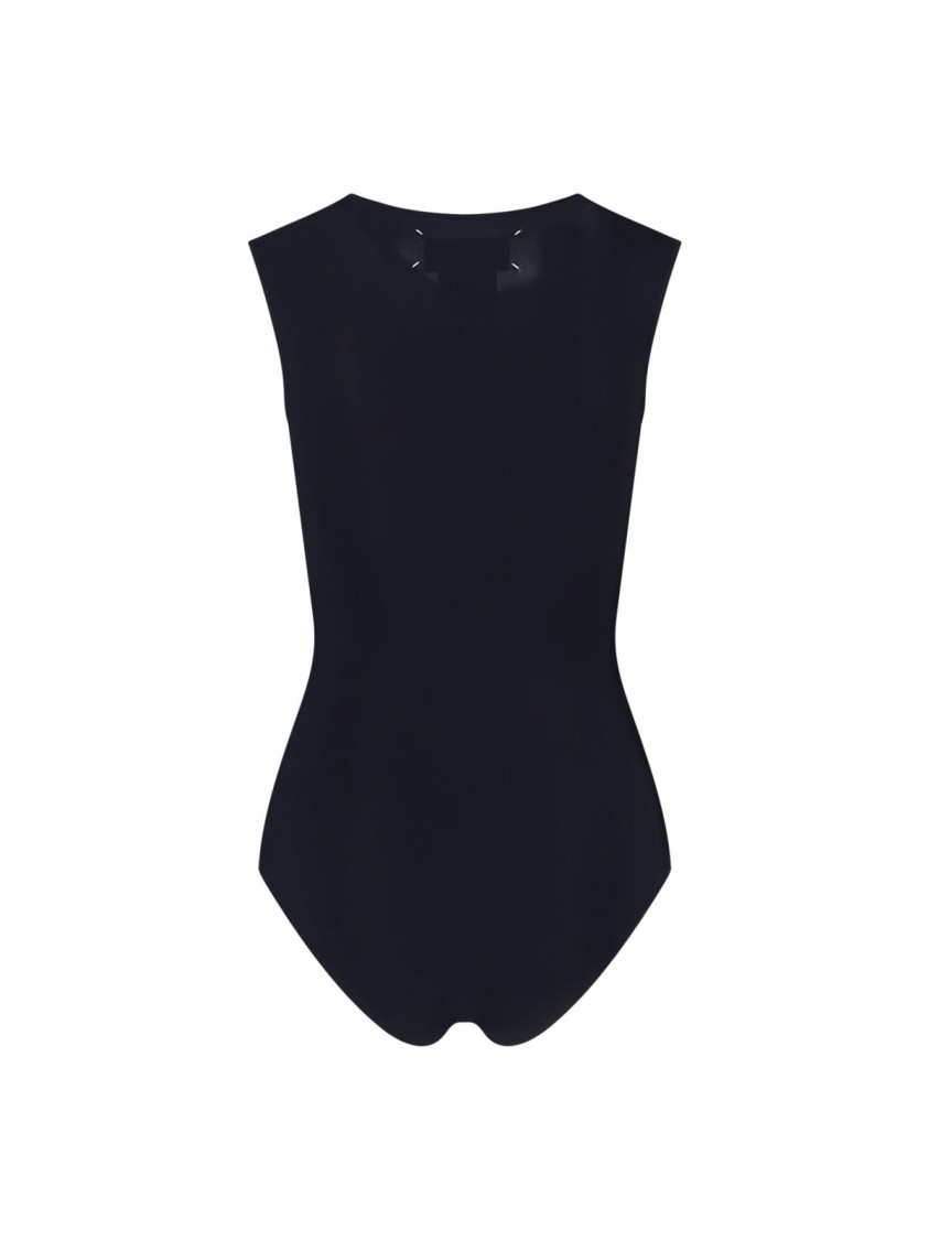 Maison Margiela High Neck Bodysuit With Minimalist Design And Unique Back Detail In Black