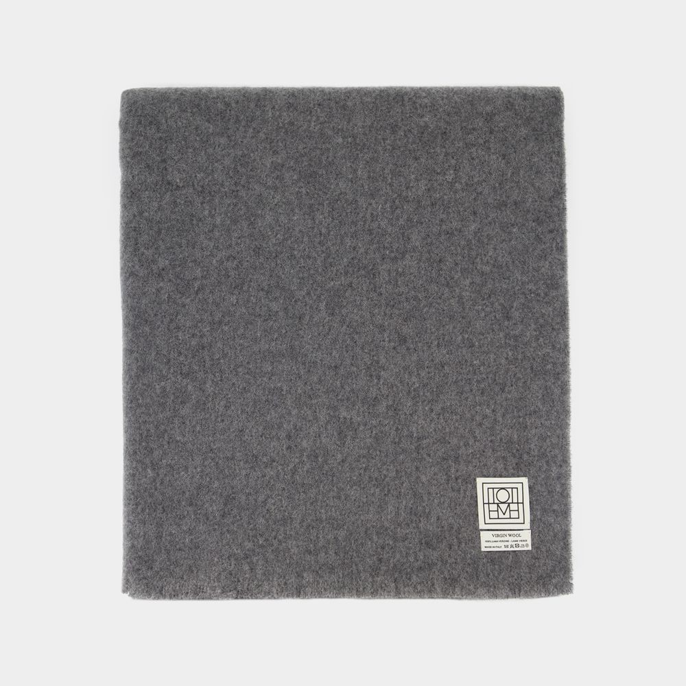 Totême Wide Classic Wool Scarf Mid Grey Melange In Grey
