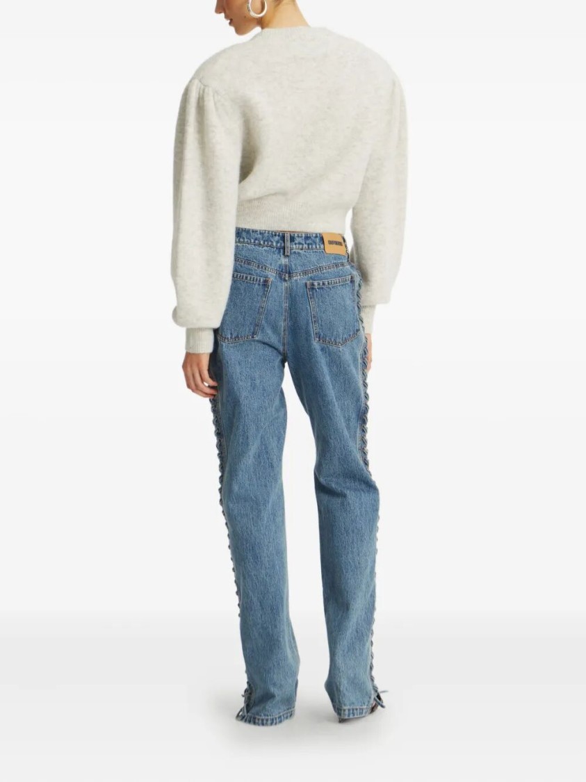 Rotate Birger Christensen Cropped Alpaca And Wool Cardigan With V-neck In Gray