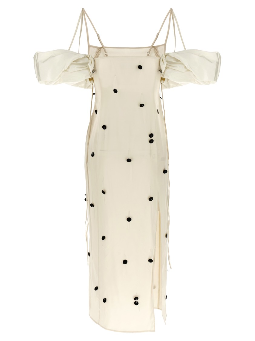 Jacquemus Beloved Off-shoulder Midi Dress With Button Embellishments In Neutral