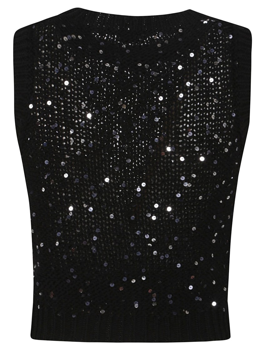 Peserico Trico Donna Sleeveless Sequin Ribbed Top In Black