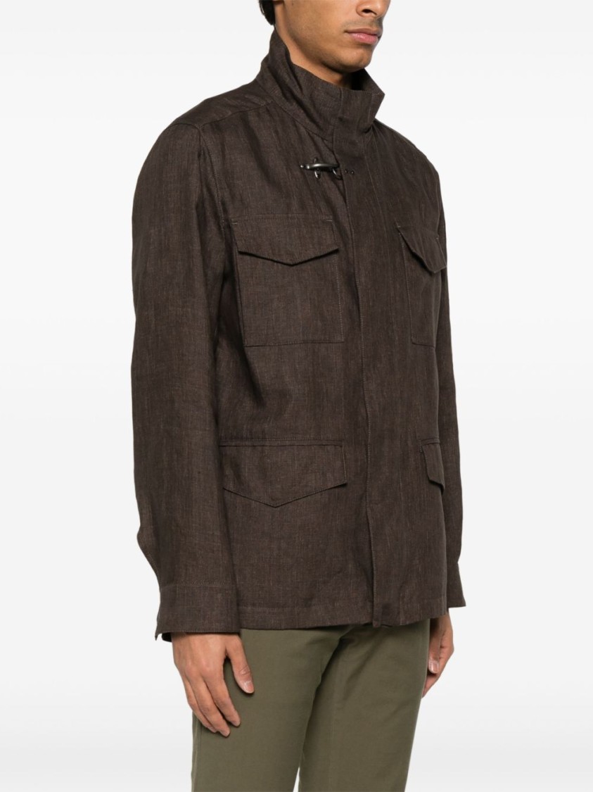 Fay Brown Jacket In Line With Four Pockets In Brown