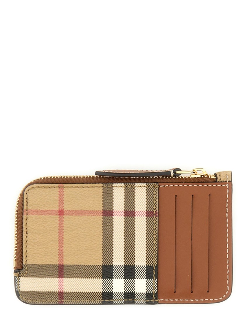 Burberry Beige Card Case With Check Motif In Eco Leather Woman In Brown
