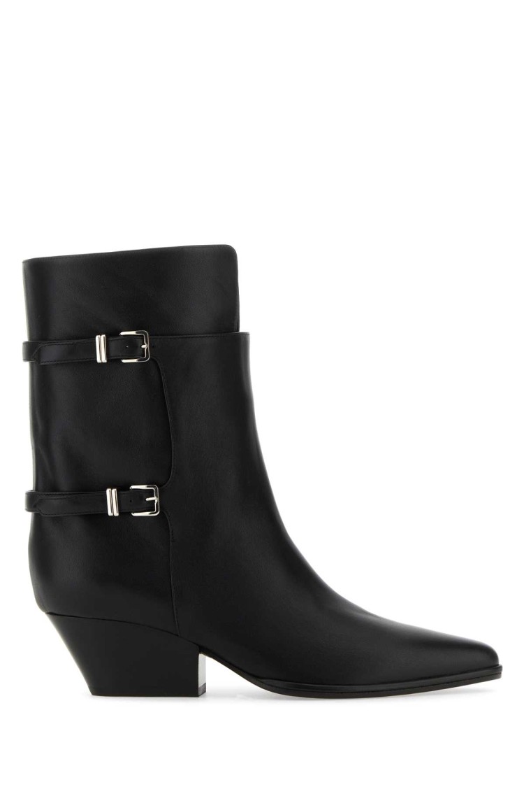 Sergio Rossi Leather Ankle Boots With Pointed Toe And Thick Heel In Black