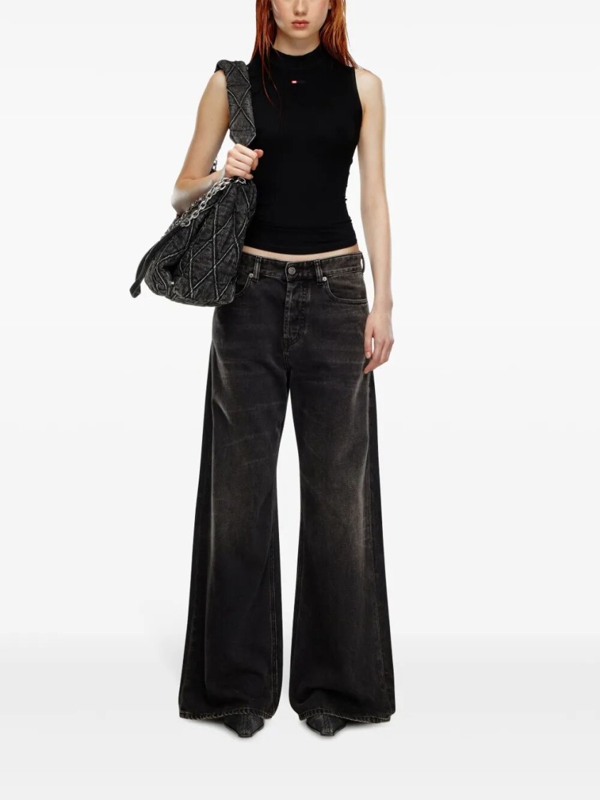 Diesel Wide-leg Black Jeans With Classic Five-pocket Styling In Animal Print