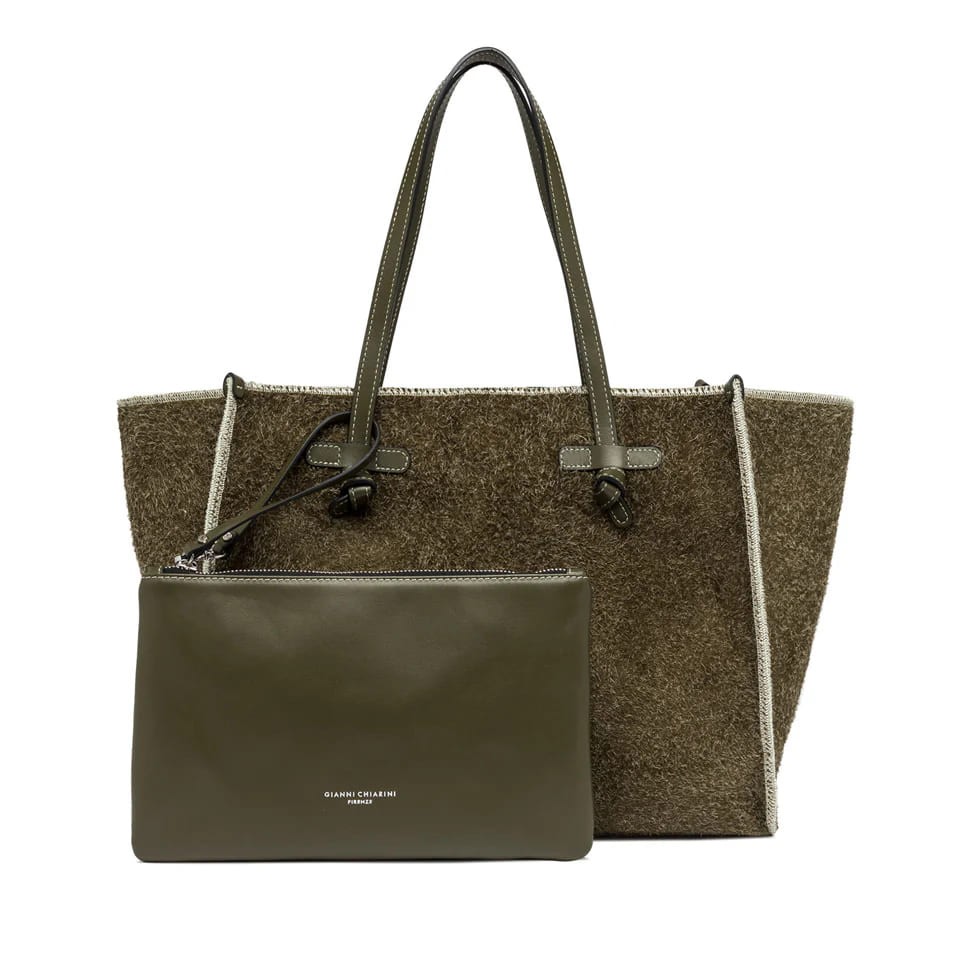 Marcella Spacious Suede Leather Shopper In Green