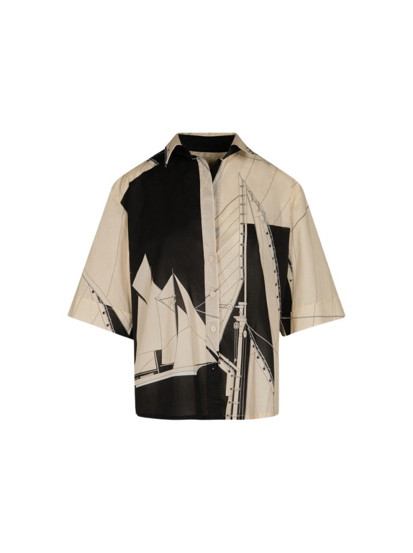 Johanna Ortiz Salty Promises Shirt In Sailboats Ecru Black In Neutrals