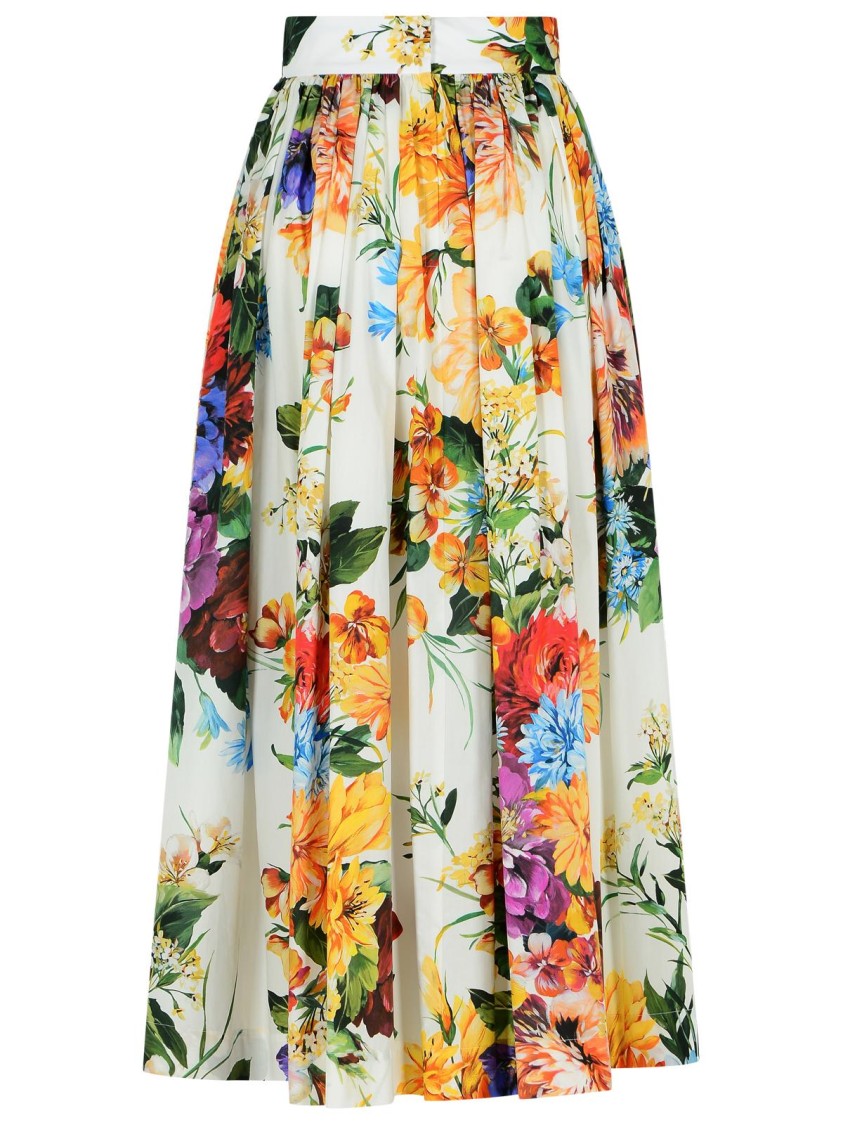 Dolce & Gabbana High-waisted Skirt With A Floral Bouquet Print In Multi