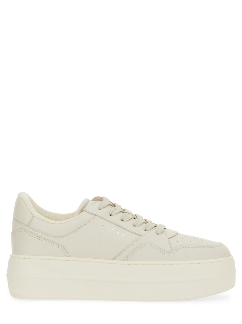 Hogan Calfskin Sneakers With Panel Design And Embossed Tongue In White