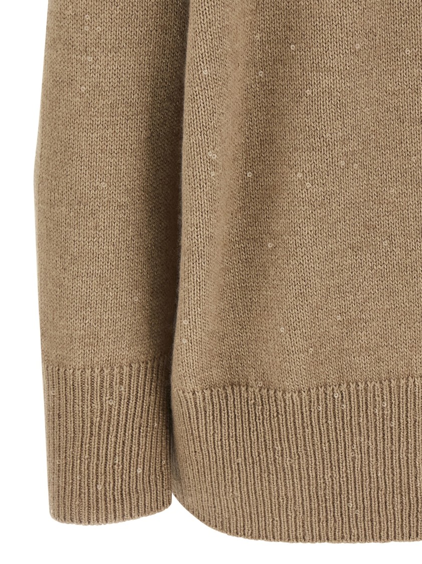 Brunello Cucinelli Cashmere-silk Sweater With All-over Sequin Appliqué In Neutral