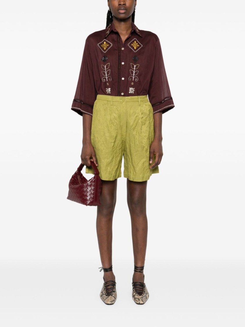 FORTE FORTE FORTE FORTE EMBROIDERED BORDEAUX SHIRT WITH FLORAL MOTIFS