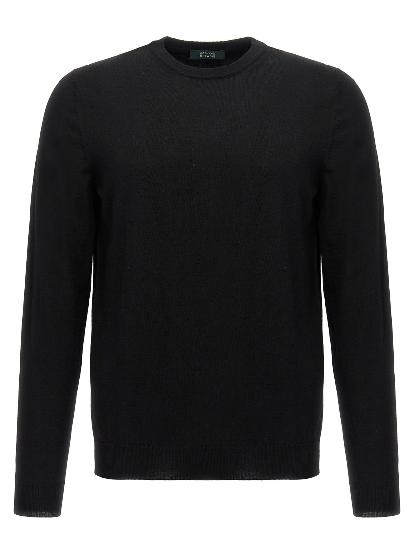 Zanone Crew Neck Black Wool Sweater With Classic Design In Black