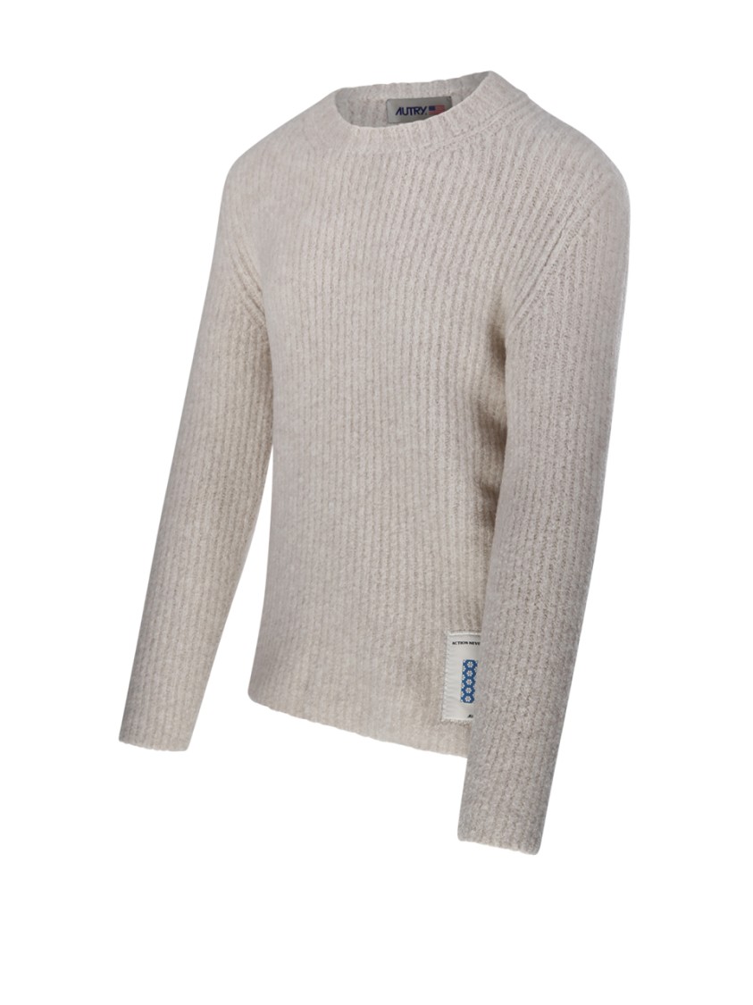Autry Crew Neck Ribbed Texture Long Sleeves Sweater In White