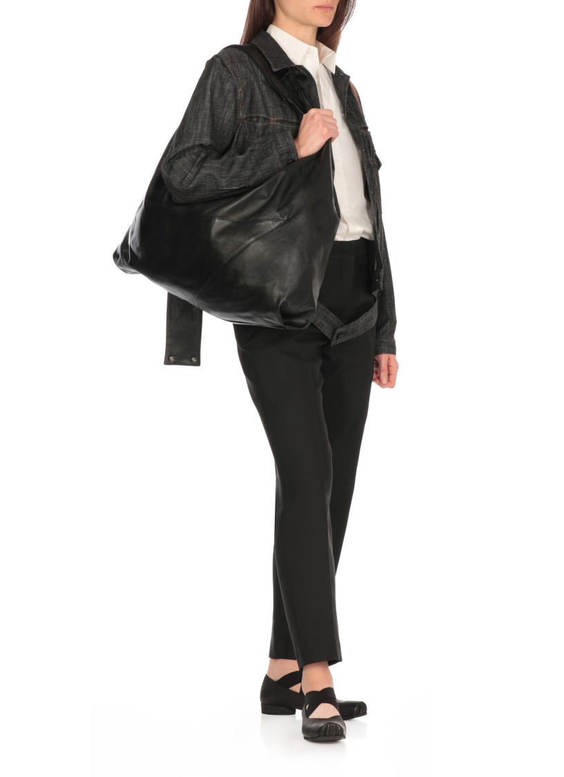 Discord X Yohji Yamamoto Black Leather Shoulder Bag In Black