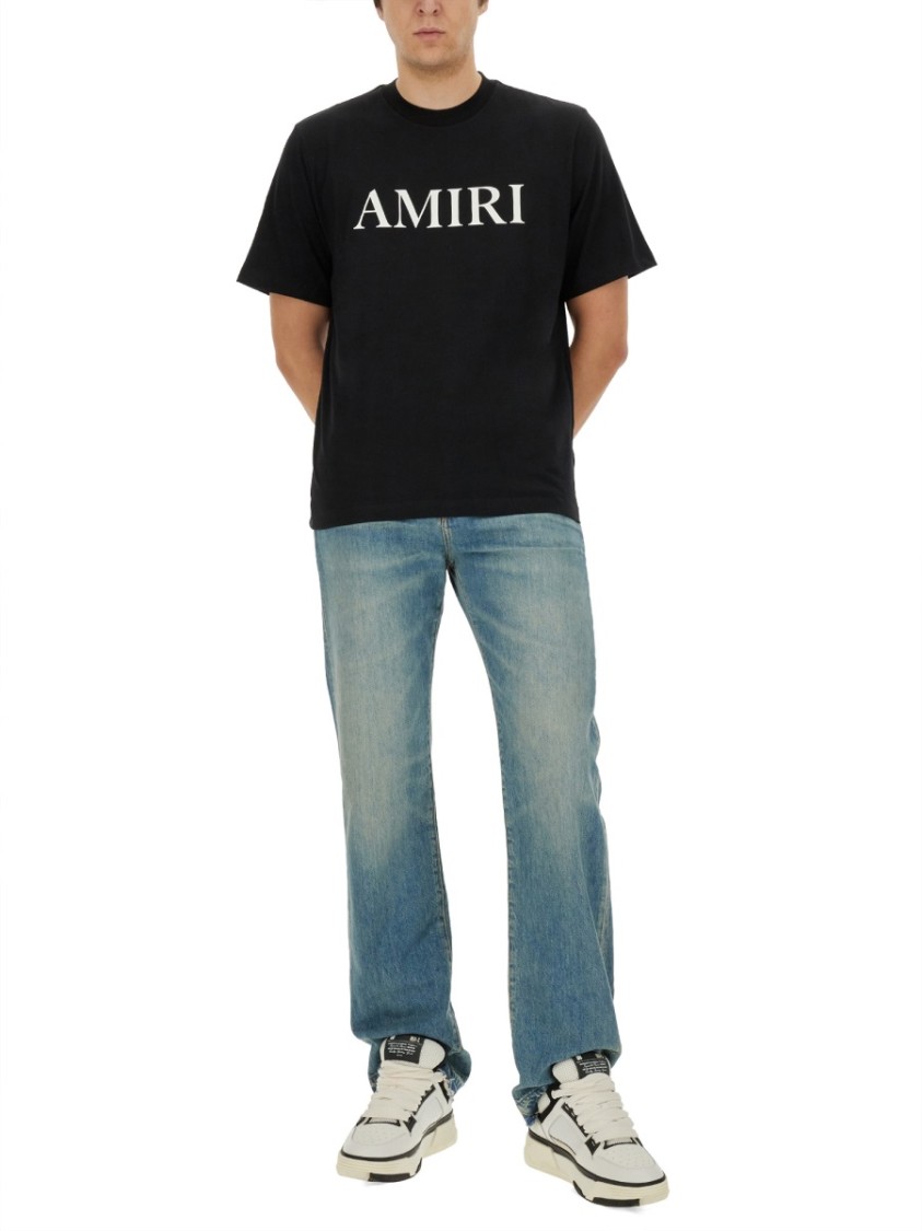 Amiri Black Crewneck T-shirt With Logo Lettering Print On The Front In Cotton Man In Black