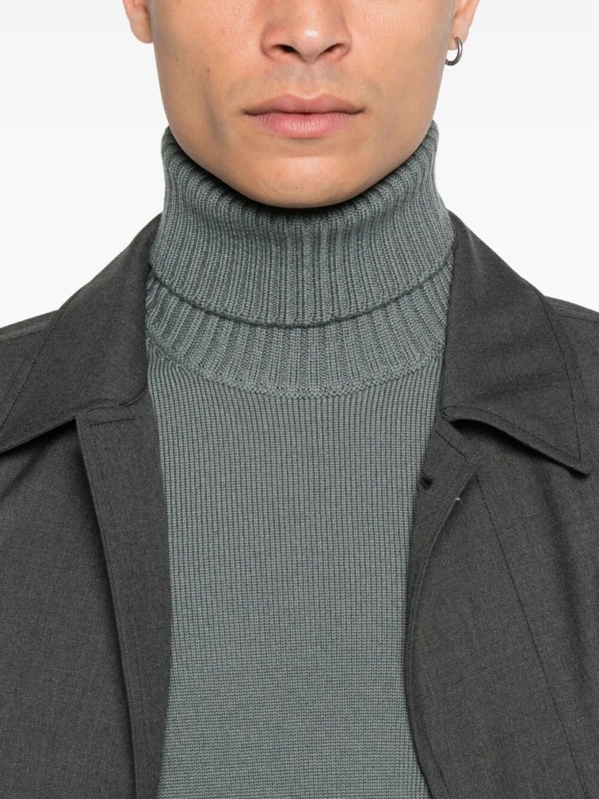 Drumohr Ribbed Collar Merino Wool Turtleneck Sweater In Gray