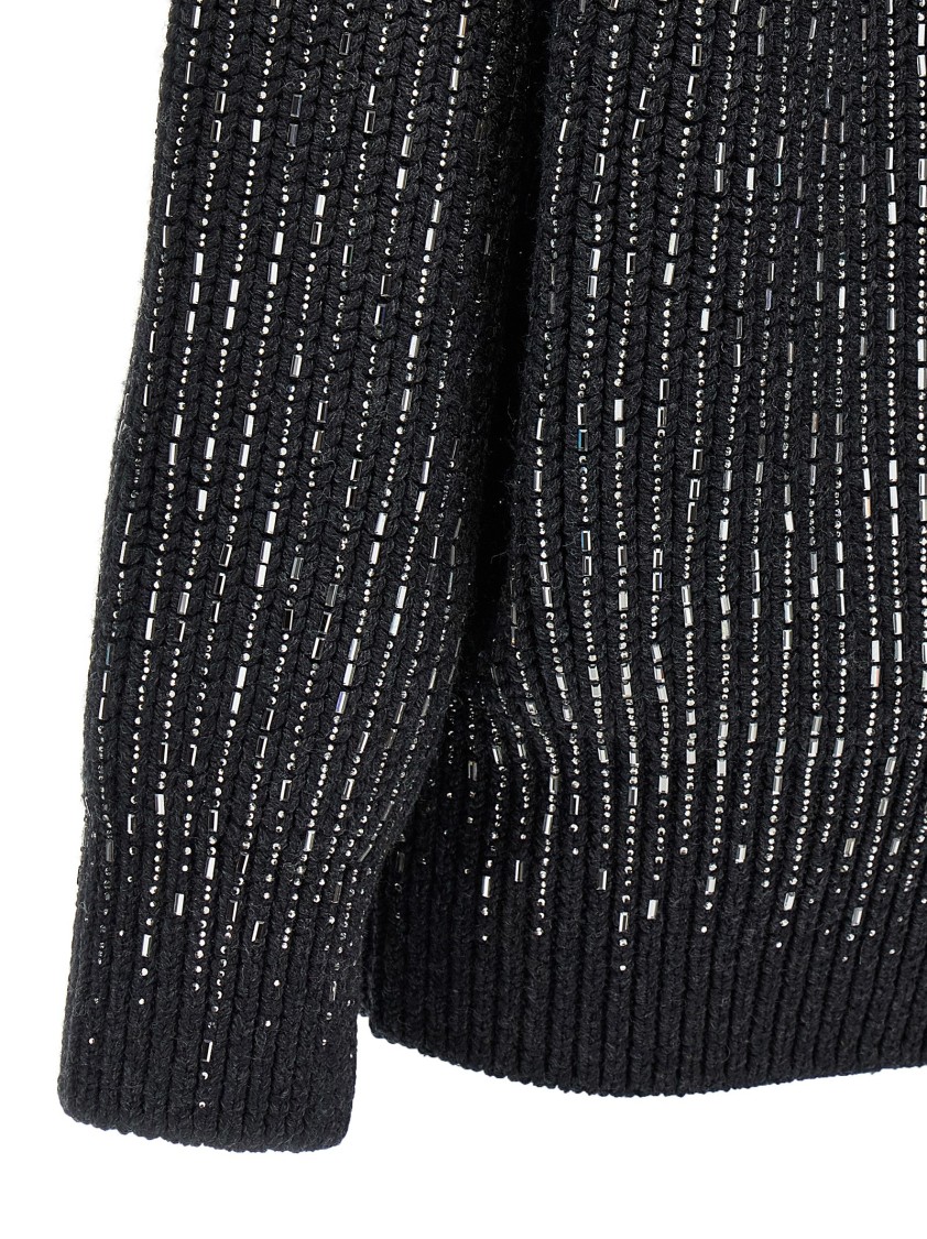Ermanno Scervino Rhinestone-embellished Merino Wool Knit Cardigan In Black