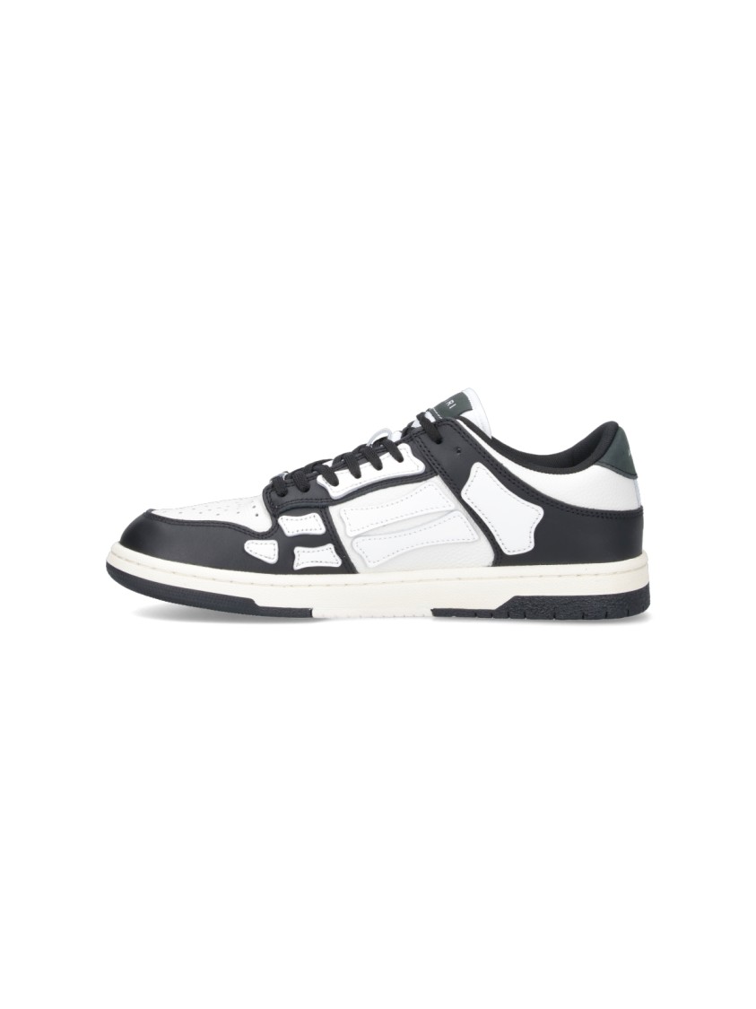 Amiri Skel Top Low White And Black Sneakers With Skeleton Patch In Leather Man In White