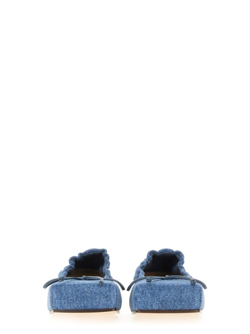 Jacquemus Les Ballerines Bow Square Toe Denim Ballet Flat In Blue
