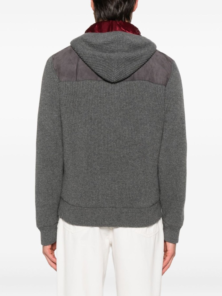 Brunello Cucinelli Grey Suede And Knit Hooded Jacket In Gray