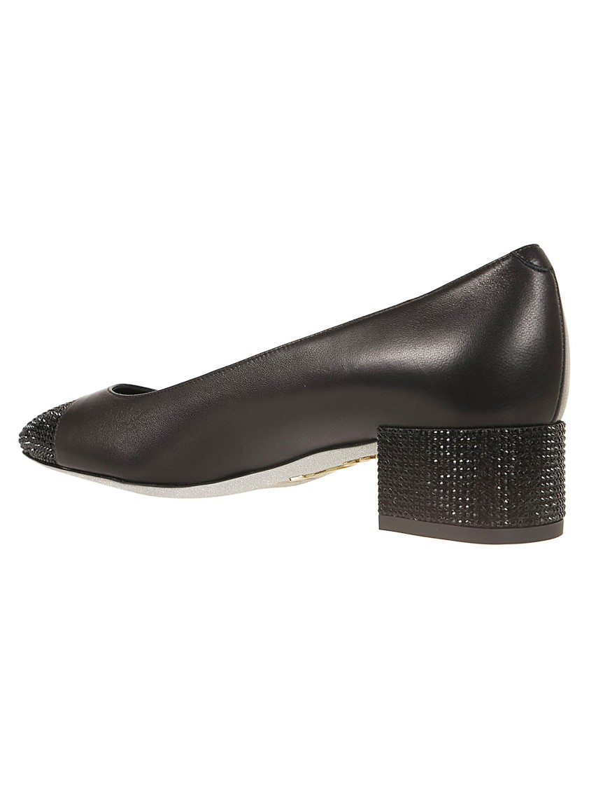 René Caovilla Embellished Closed Toe Block Heel Pumps In Black