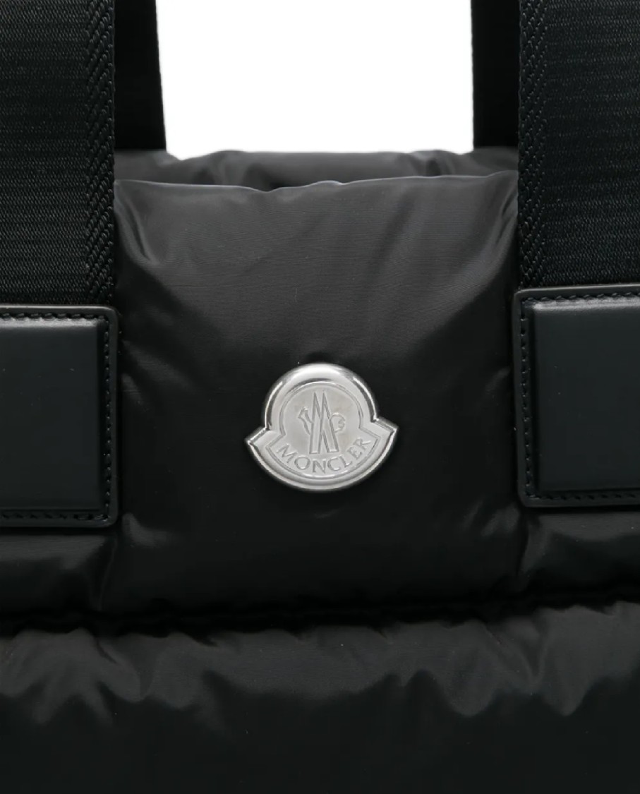 Moncler Puffy Black Tote Bag With Top Zip And Dual Handles In Black