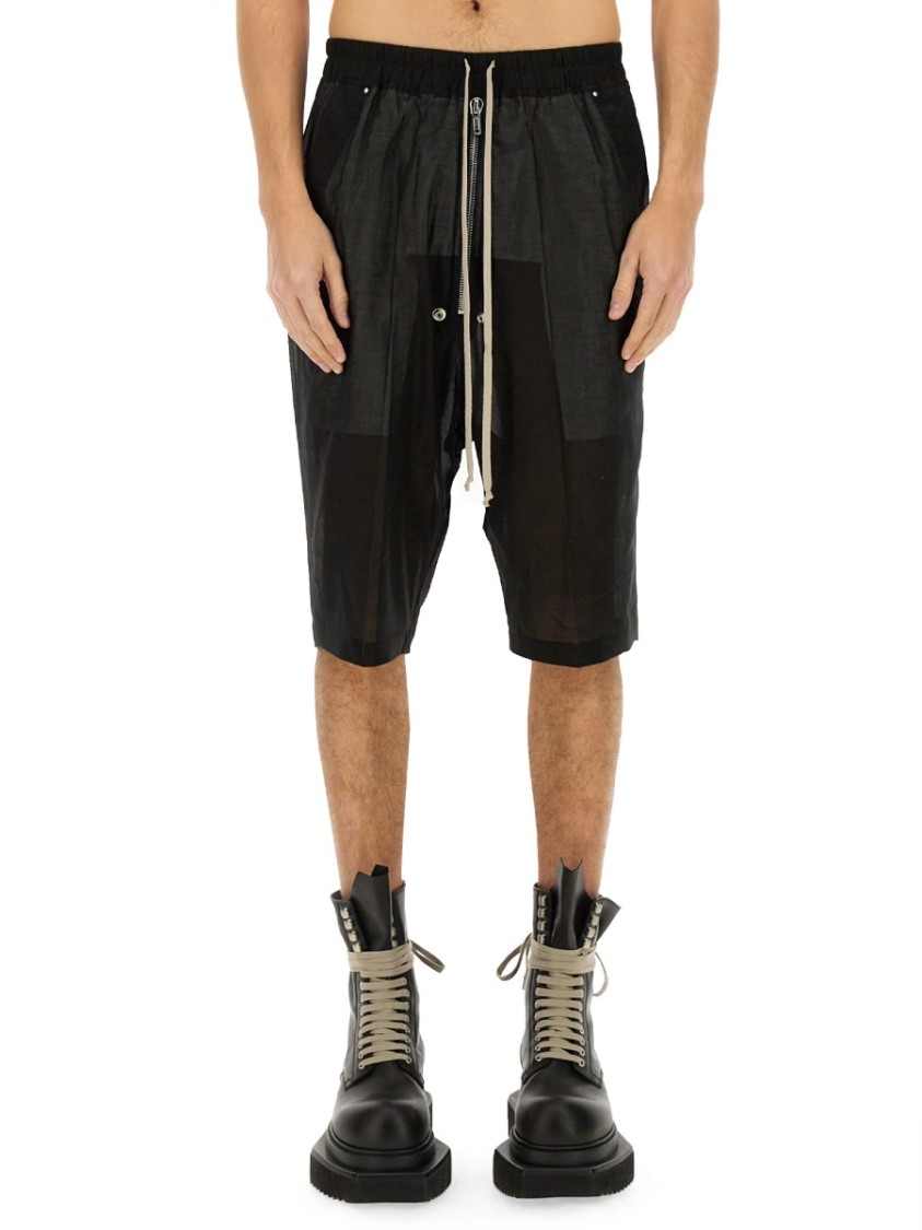 Rick Owens Drawstring Knee Length Shorts With Button Detailing In Black