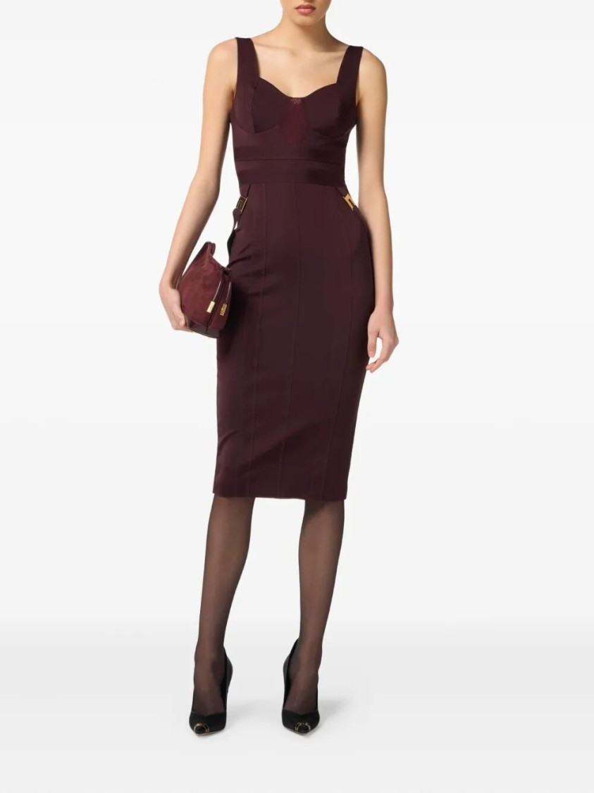 Elisabetta Franchi Structured Bodice Evening Dress In Burgundy